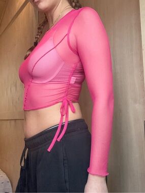 Sheer pink side tie top